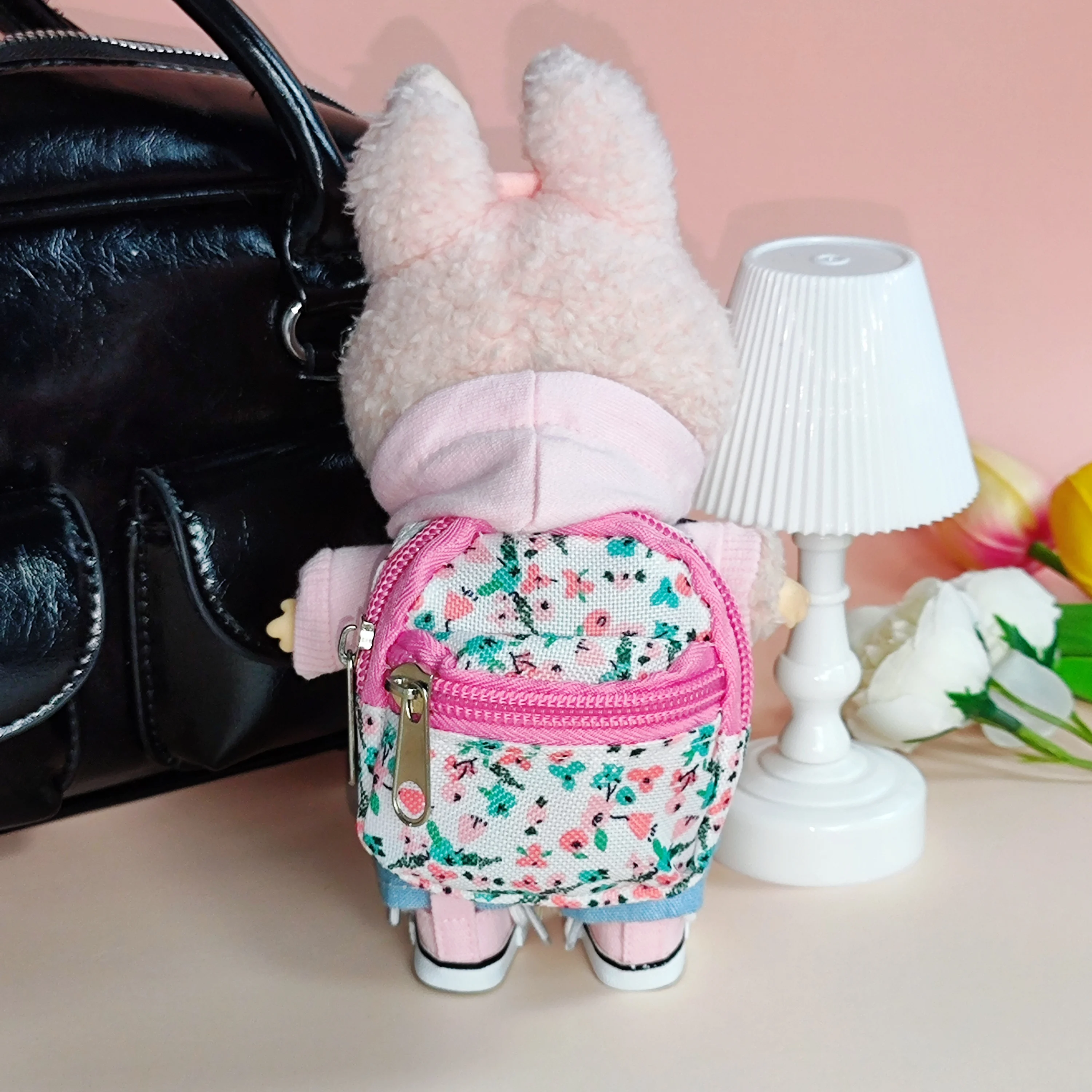 【Outfit Only】17cm Labubu Vinyl Keychain Outfit - Printed Hoodie Set with Accessories (Kawaii Style)