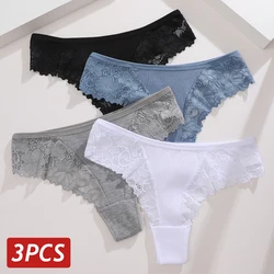 3PCS/Set Women Cotton Thongs Sexy Lace G-String Panties for Female Soft Breathable Underwear Low Rise Solid Colors Lingerie S-XL