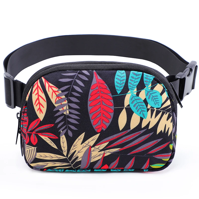 TINYAT Women's Leaf Print Waist Bag Multiple Pockets High Capacity Waterproof Crossbody Bag Cycling Travel Leisure Chest Bag