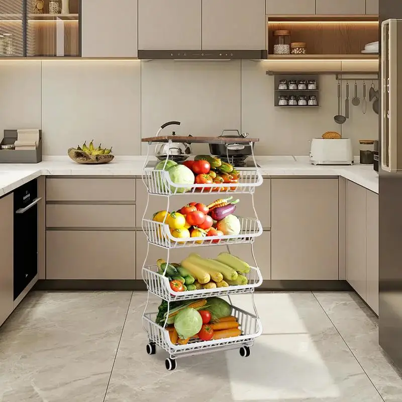 Vegetable Cart Rolling Utility Cart For Fruit Storage Space Saving Kitchen Fruit Organizer Vegetable Storage Rack For Kitchen