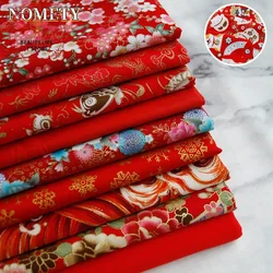 Burgundy Red Cotton Fabric gilding DIY handmade Chinese wind Sewing Kimono Printed cloth for bronzed Clothing dress 145*48cm