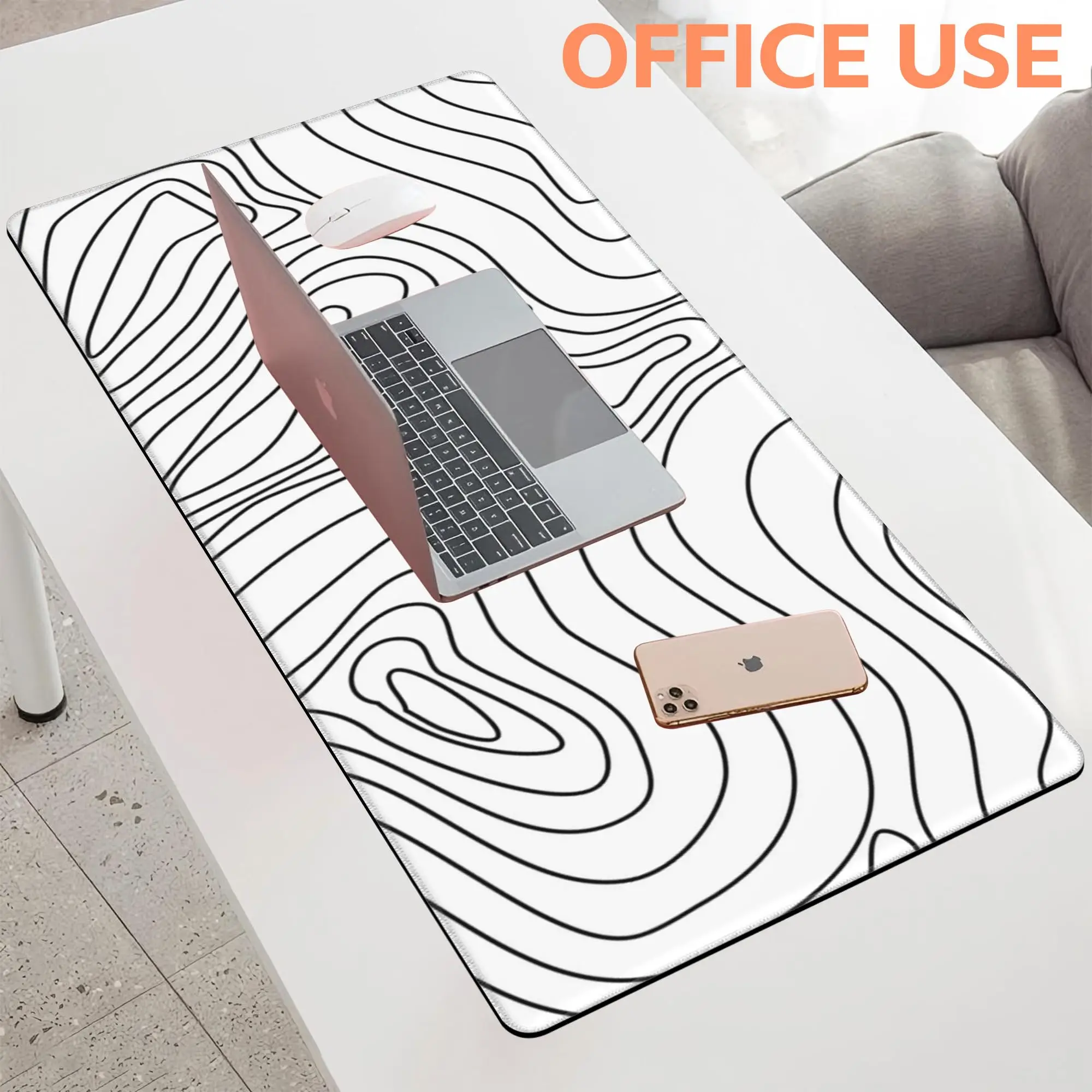 Large Mouse Pad Topographic Contour Map Non-Slip Game Desk Mat with Stitched Edge Laptop Keyboard Desk Pad for Work Home Gaming