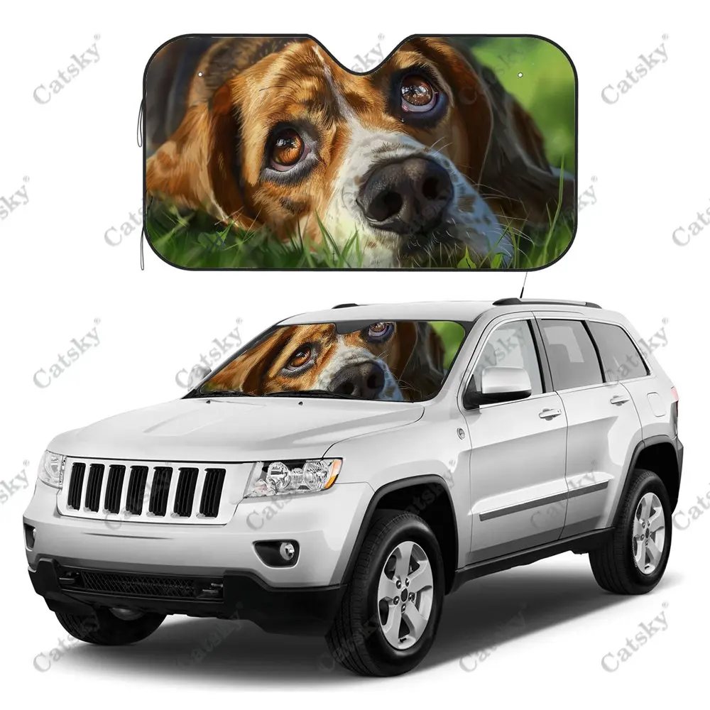 Lying Down Beagle Print Car Windshield Sunshade, Auto Accessories Front Windshield Sun Visor Blocks Uv Rays Protect Decoration