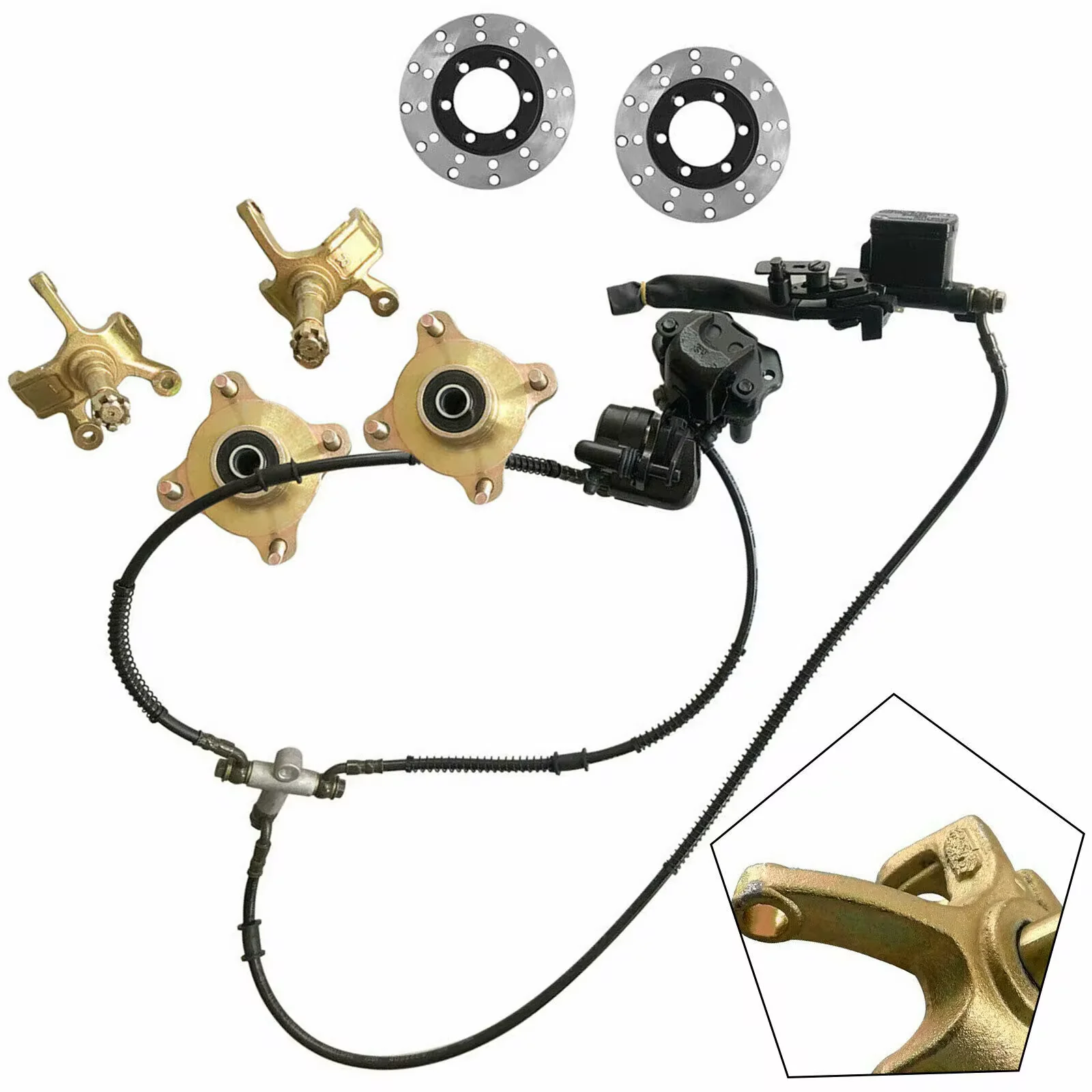 

150-250cc ATV Front Steering Knuckle Spindle 4 Stud Rim Wheel Hub Brake Disc Rotor Caliper For Go Kart Quad Bike