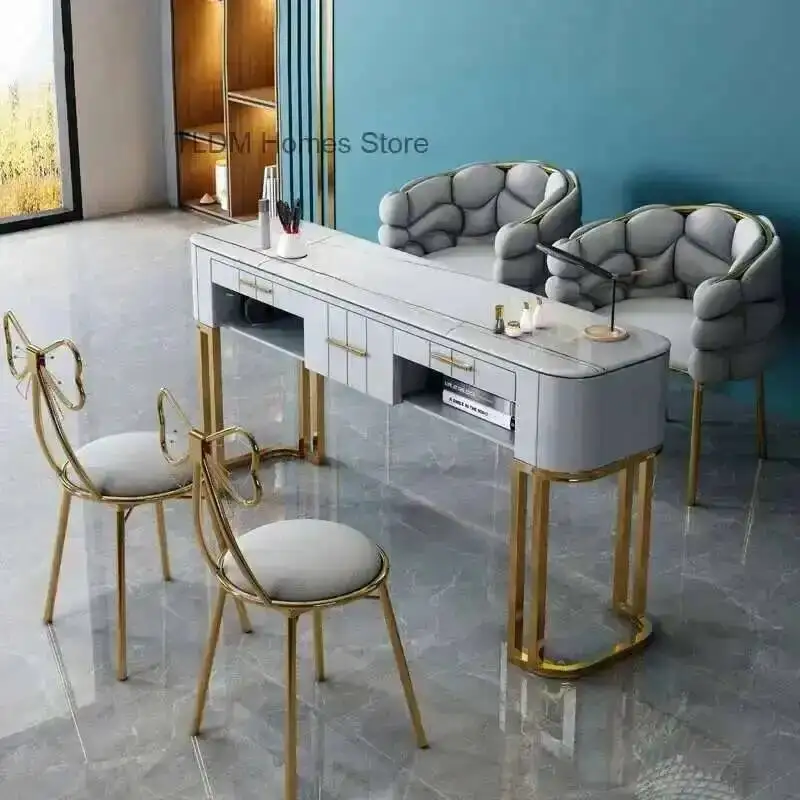 

Design Japanese Simple Metal Nail Table for Tables Bedroom Single Set Creative with Chair Manicure Drawer Table for Powder Room