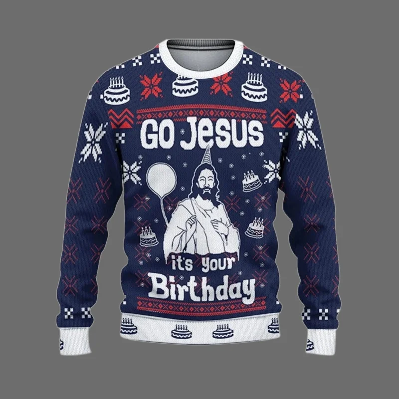 الذهاب يسوع إنه عيد ميلادك عيد الميلاد البلوز ثلاثية الأبعاد طباعة مهرجان موضوع فضفاض س الرقبة سترة قبيحة عيد ميلاد سعيد يسوع الجرافيك 2026 #3