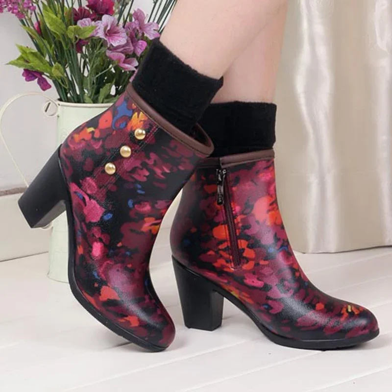 NEW Violet Rain Boots Women wellies  High Heels Gumboots Short Tube Galoshes Water Shoes Rainboots Antiskid Rubber Shoes