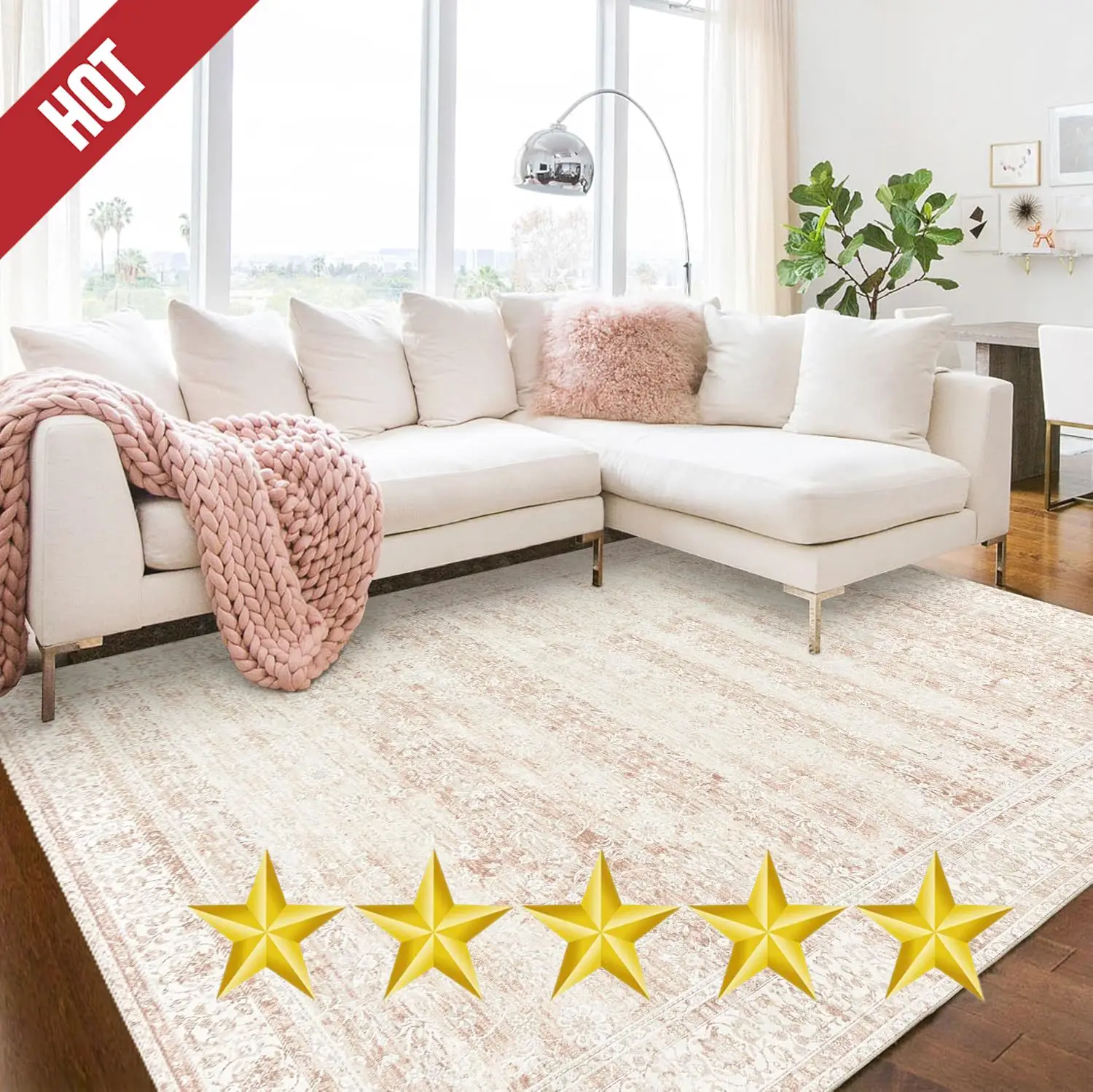 5x7Neutral rubor rosa Boho lindo Floral plegable lavable a máquina suave alfombra de lana sintética alfombras para sala de estar dormitorio