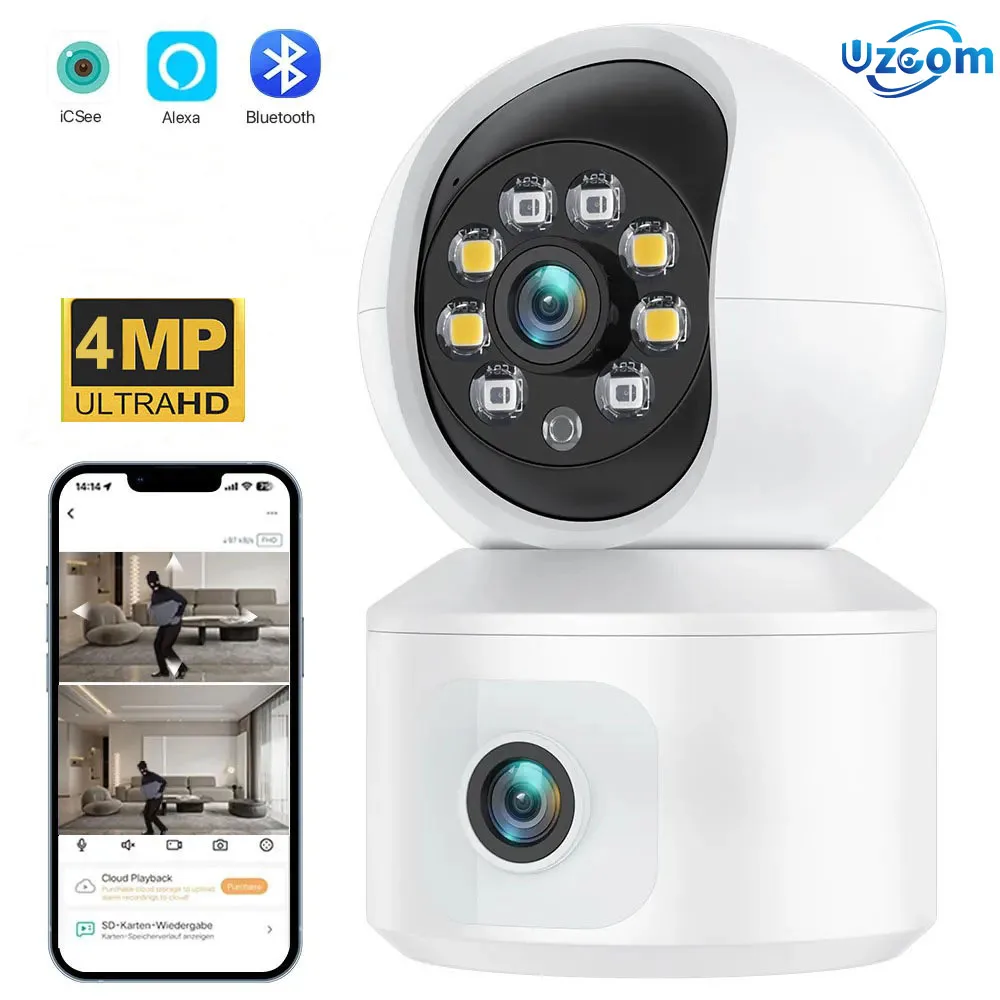 

4MP WiFi IP Camera Dual Lens Dual Screen Baby Monitor Home Security Camera PTZ Auto Tracking CCTV Video Surveillance iCsee