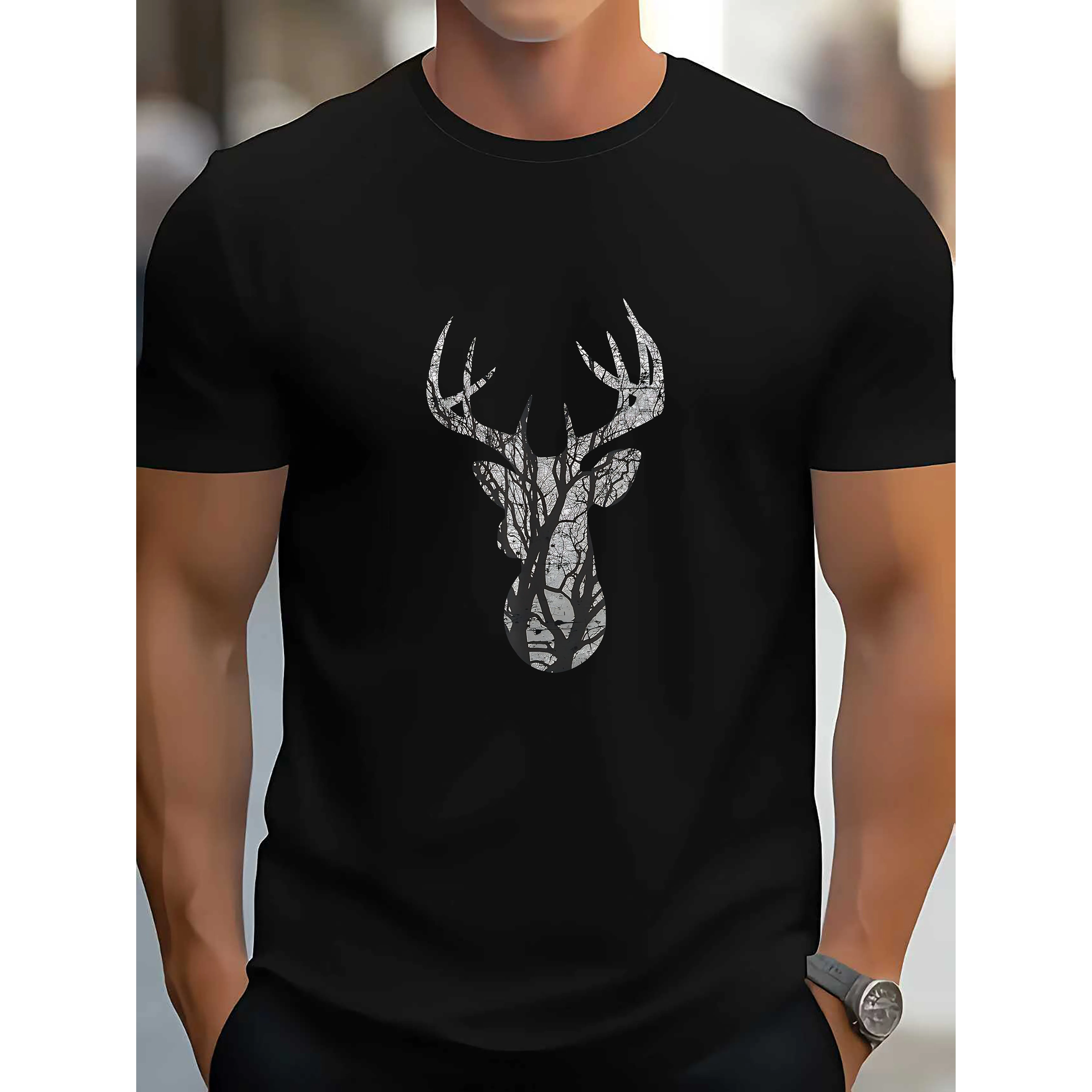Eight-Point Buck Deer Silhouette Graphic Tee for Men Soft Breathable Cotton Hunting T-Shirt