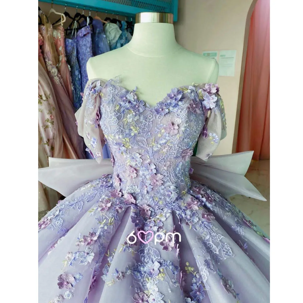 Vestido De quinceañera lila con hombros descubiertos, vestido De baile con apliques De flores en 3D coloridas, corsé dulce, 15 Años