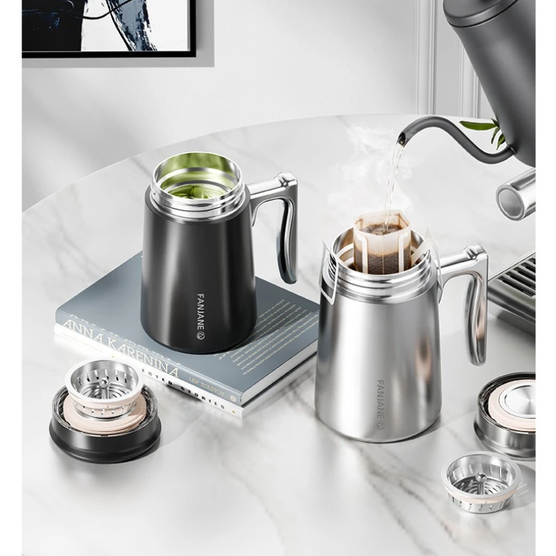 FANJANE 420ml New Style Thermos Cup with Handle Business Office 316 Stainless Steel Vacuum Cup Coffee Tea Cup Keep Hot Cold