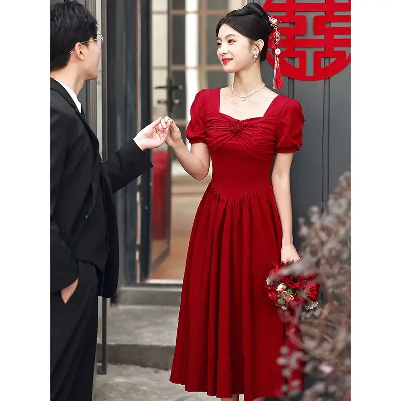 

Yourqipao Burgundy Chinese Style Toasting Dresses Bride Cheongsam Engagement Evening Wedding Dress Party Skirt Qipao for Women