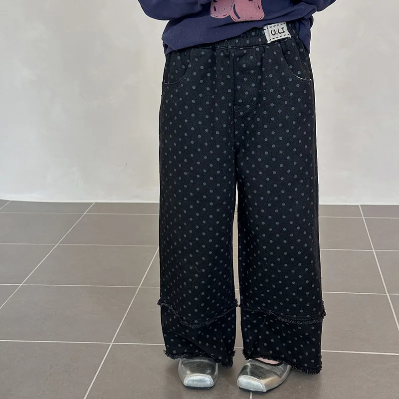 

Straight-leg Pants Leisure Dot Sweet Cute Splicing Polka Dots New Model Autumn Soft Fashionable Comfortable Print Child