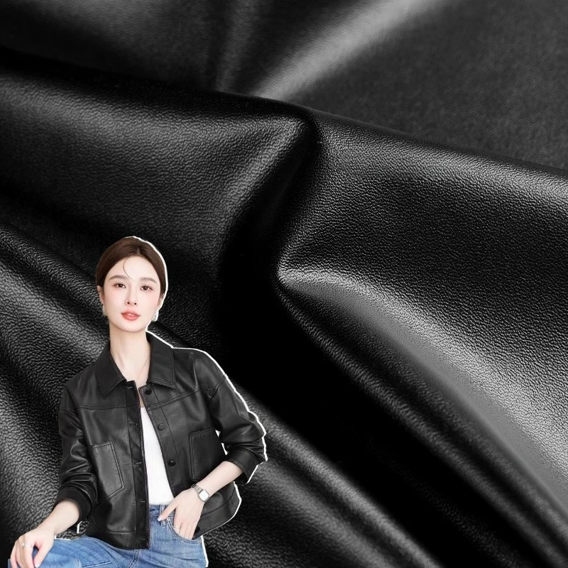

Черная кожаная ткань из овчины для верхней одежды, платья, юбки, брюк, мягкая эластичная водонепроницаемая ткань, материал для шитья своими руками на метр, ткань