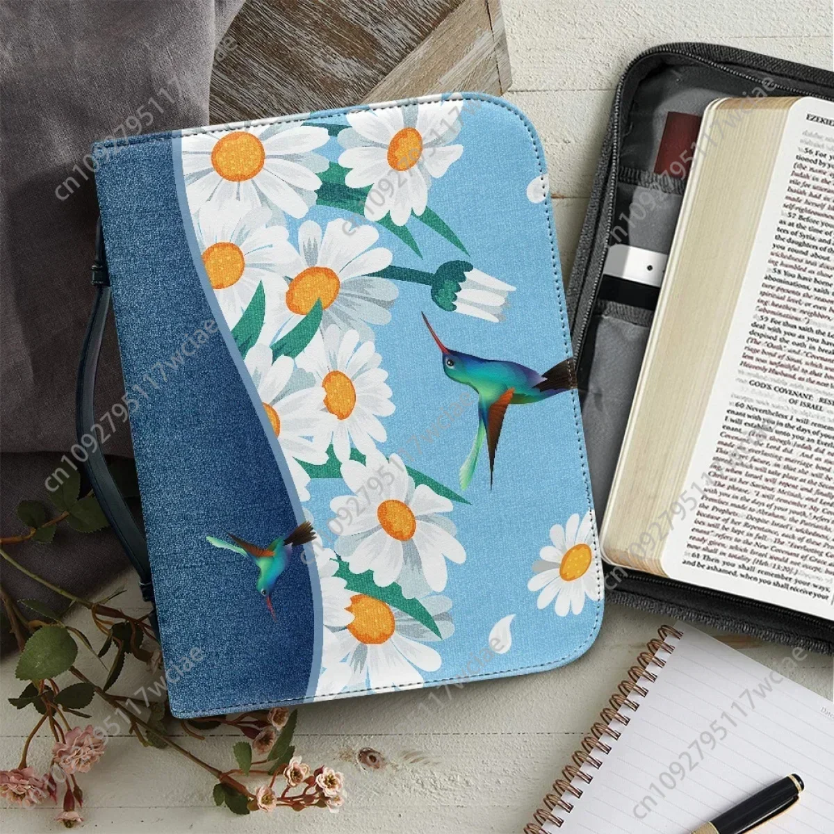 

Church Bible Bag Hummingbird Floral Print Ladies PU Leather Bible Cover Case for Women Handbags Study Book Holy Storage Boxes