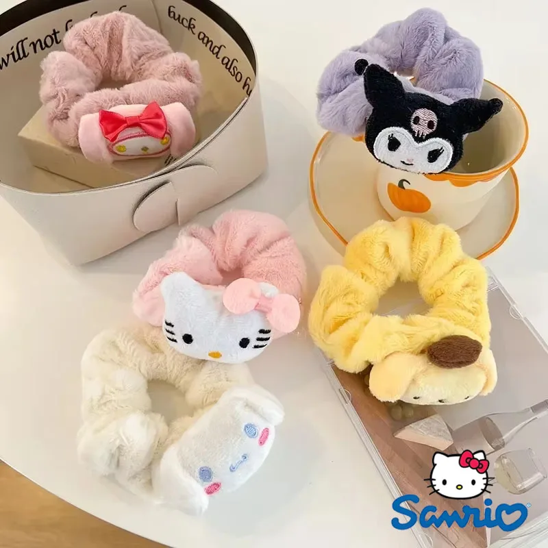 

Sanrio HelloKitty Melody Kuromis Plush Scrunchie Anime Cinnamorolls Hair Accessory Cute Elastic Hair Ties for Girl Birthday Gift