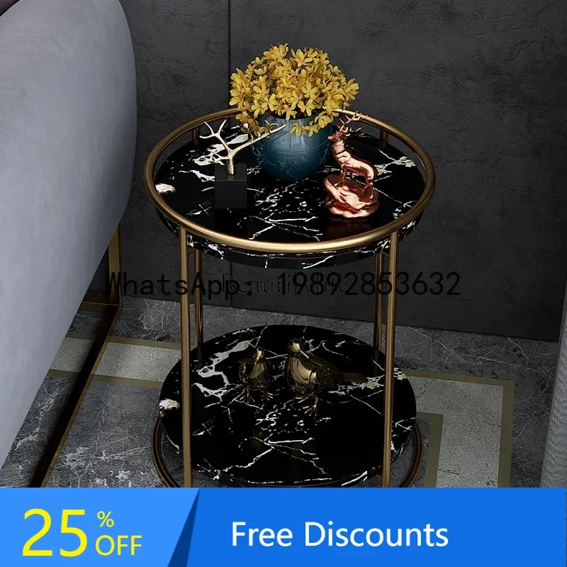 

Nordic marble wrought iron edge double-layer living room sofa round table
