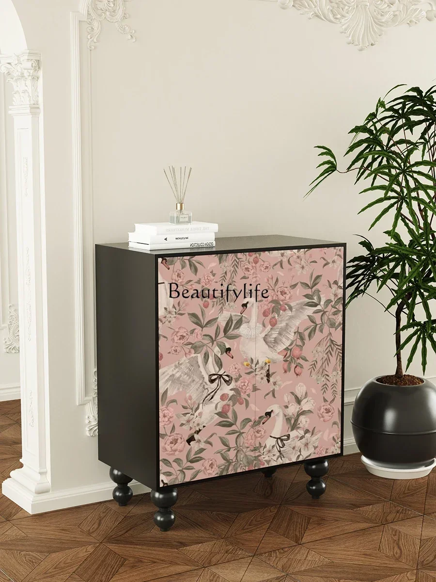 

ld25 French cream style solid wood shoe cabinet living room corridor wall cabinet