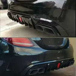 Rear Bumper Diffuser Lip with Exhaust Tips for Mercedes-Benz W205 C180 C200 C300 C63 C43 AMG 2015 2016 2017 2018