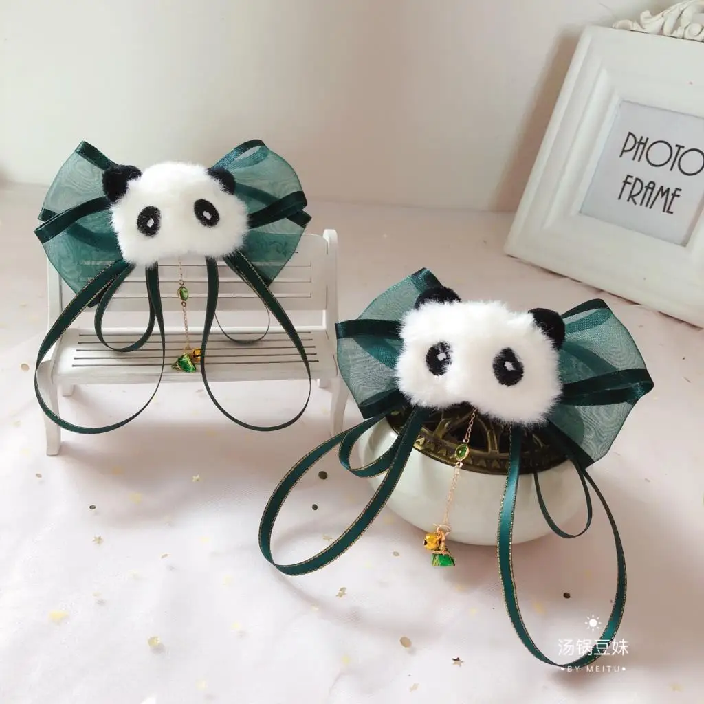 Panda stile antico Han abbigliamento cinese accessori per capelli Cute Festival Barrettes National Panda Bamboo Forest Side Clip Lolita