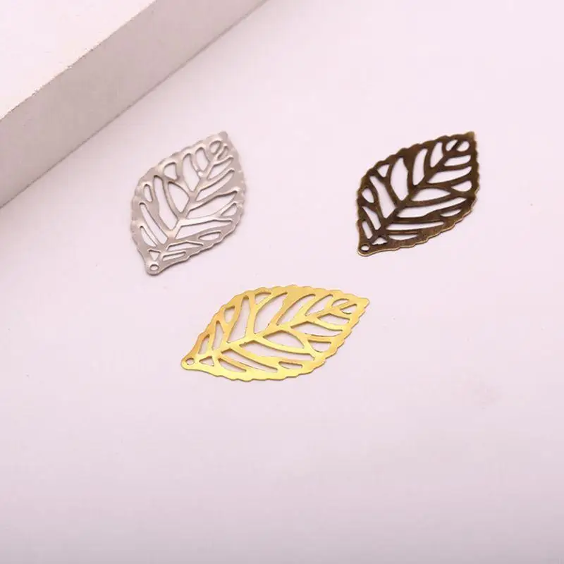 

N0HE 100Pcs Leaf Metal Frame DIY Bracelet Mini Frame Gold Bronze Silver Charm Bezel