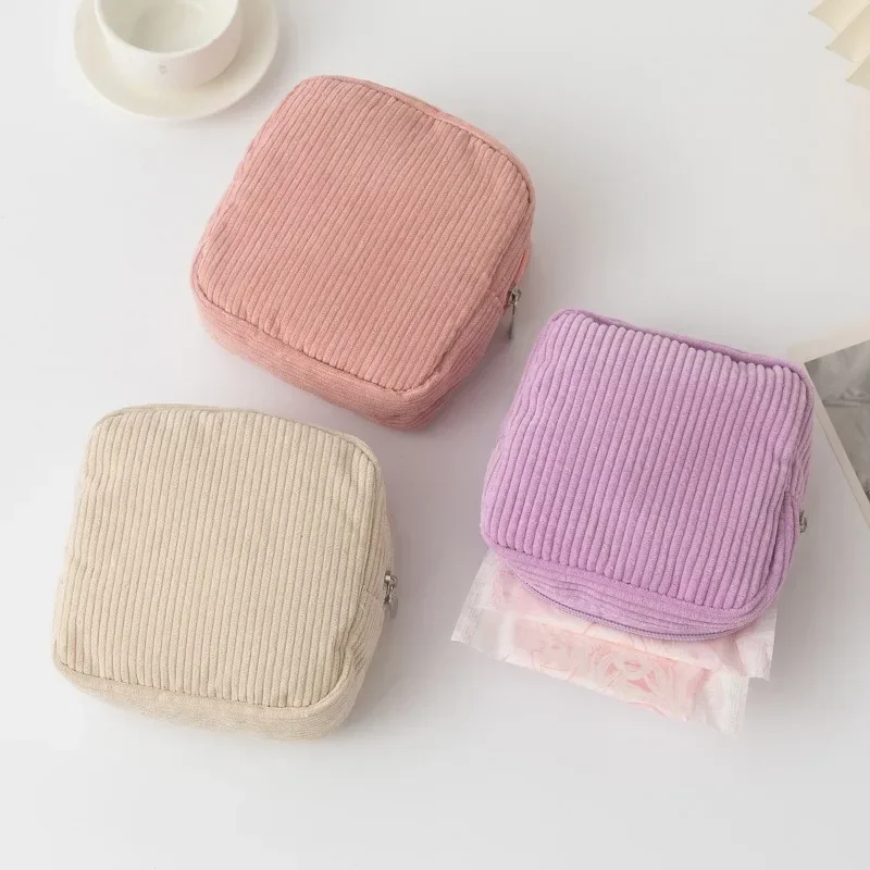 Korean Makeup Coin Bag Sanitary Napkin Holder Bag Small Lipstick Cosmetic Storage Case Bags Corduroy Cute Hand Bag for women