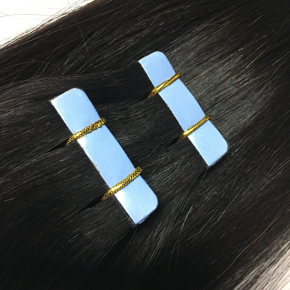 Fita reta em extensões de cabelo humano extensões de cabelo natural 1b 100% remy trama da pele cola adesiva para salão de beleza de alta qualidade