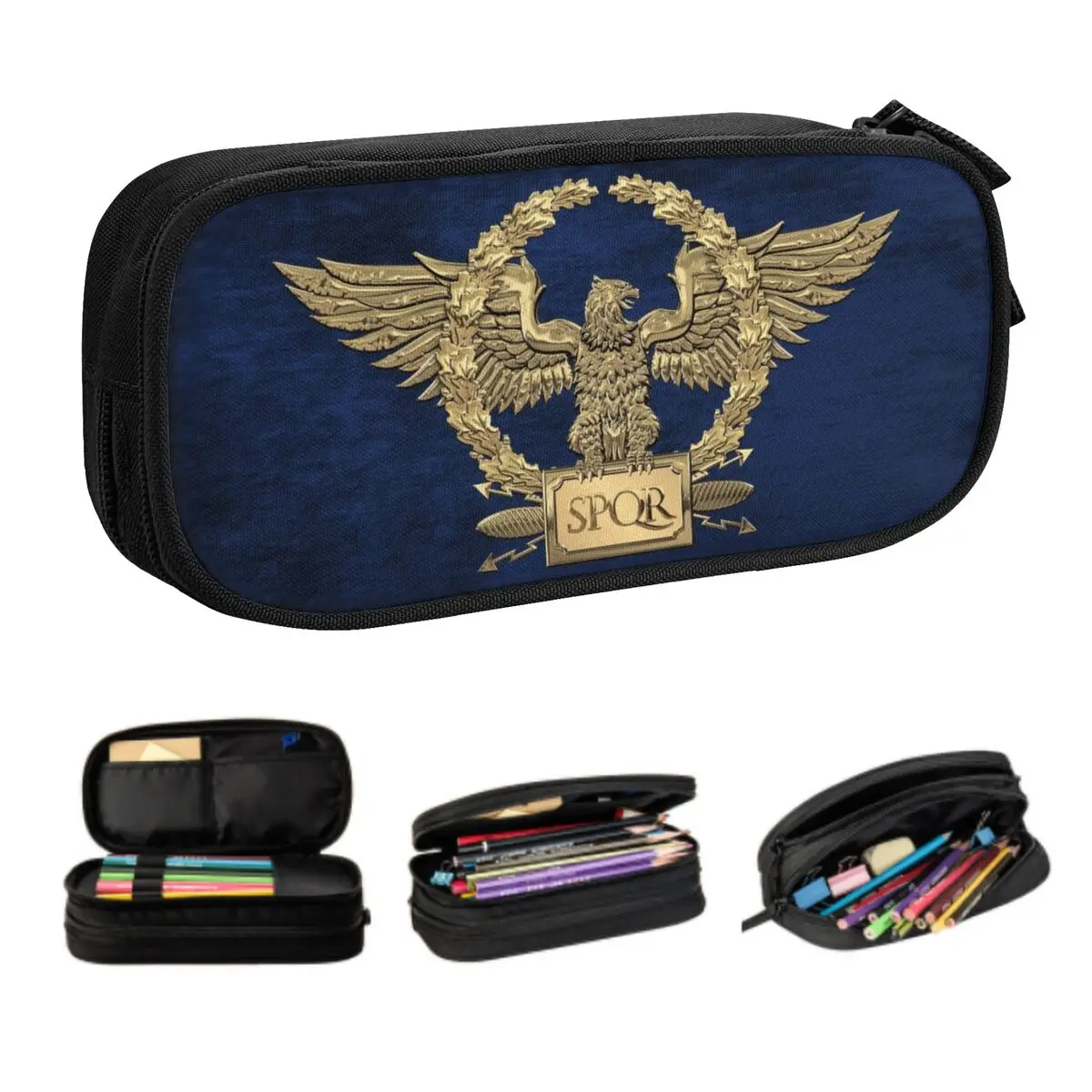 Custom Kawaii Gold Roman Imperial Eagle SPQR Logo Pencil Cases for Boys Gilrs Big Capacity Pencil Box School Supplies