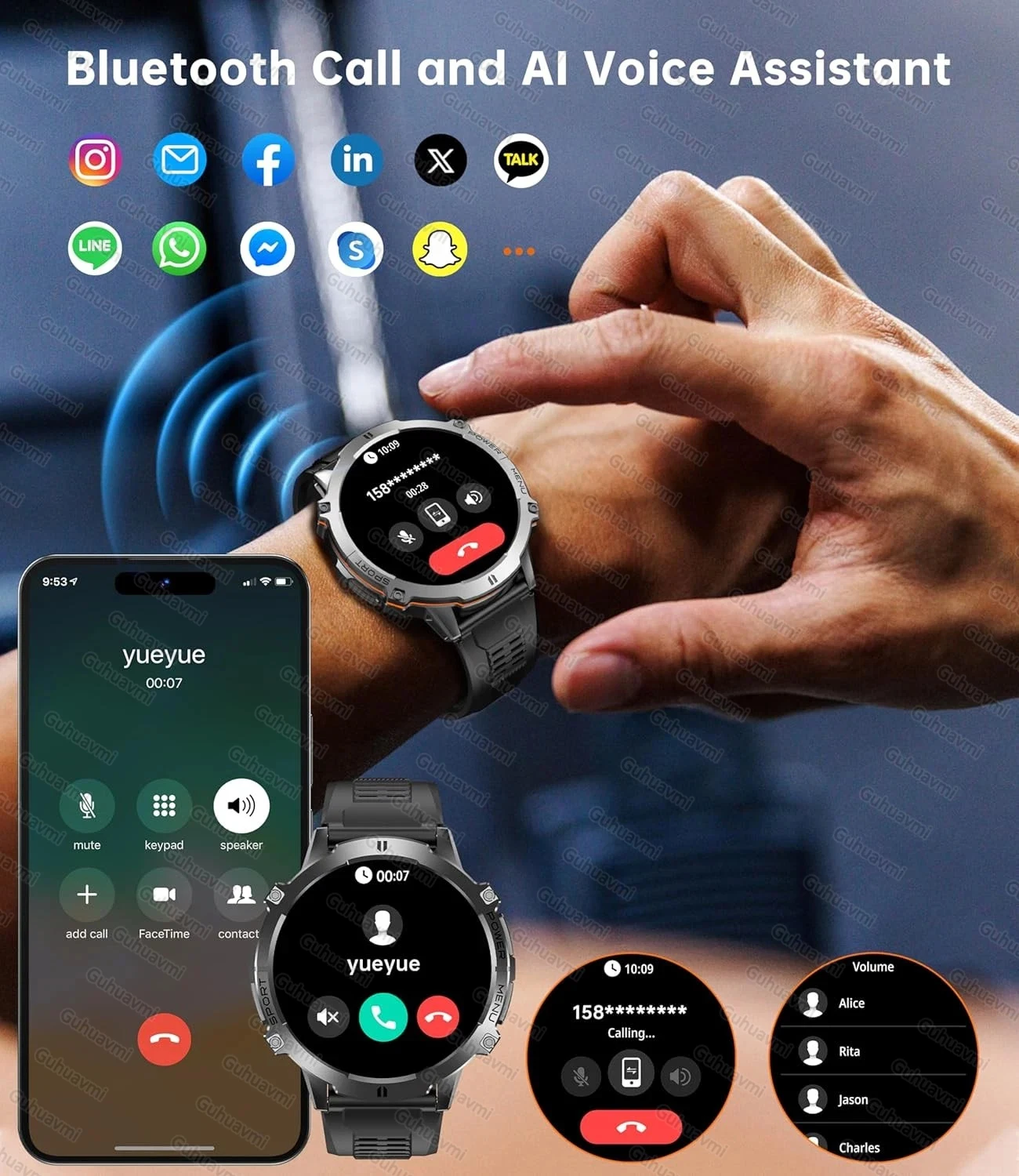 Nowy męski smartwatch wojskowy na zewnątrz 2025, ekran AMOLED 1,73 cala, wodoodporność IP69K 10ATM, bateria super duża 1000mAh, połączenia BT, zegarki męskie.