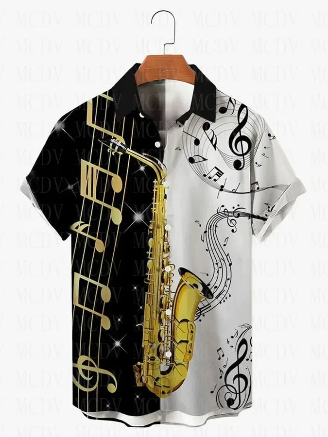 Men's Printed Cardigan Casual Lapel Short-Sleeved Shirt Hawaiian Shirts Summer Tops