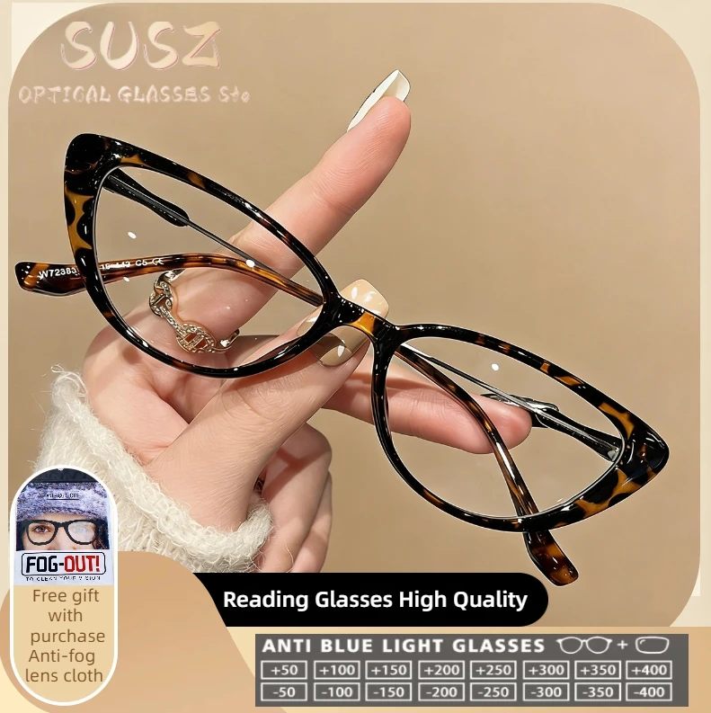 

SUSZ Street Tall Cat Eyes TR90 Myopia Glasses for Women Blue Light Blocking Reading Glasses Computer Prescription Eyeglasses