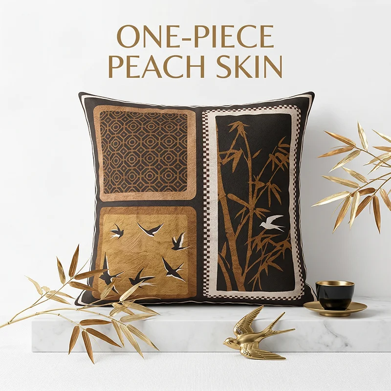 

Vintage Oriental Bamboo Swallow Leopard Square Pillow Cover Pillowcase Decorative Pillow Cover Sofa Decor Peach Skin 1 Pc 40x40
