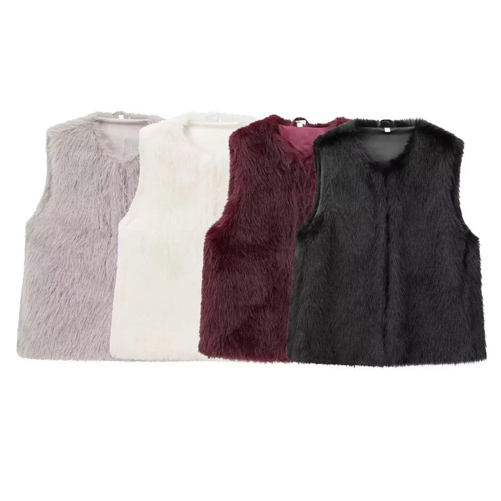 

Autumn new women's clothing design sense round neck sleeveless faux fur effect solid color vest vest vest vest jacket