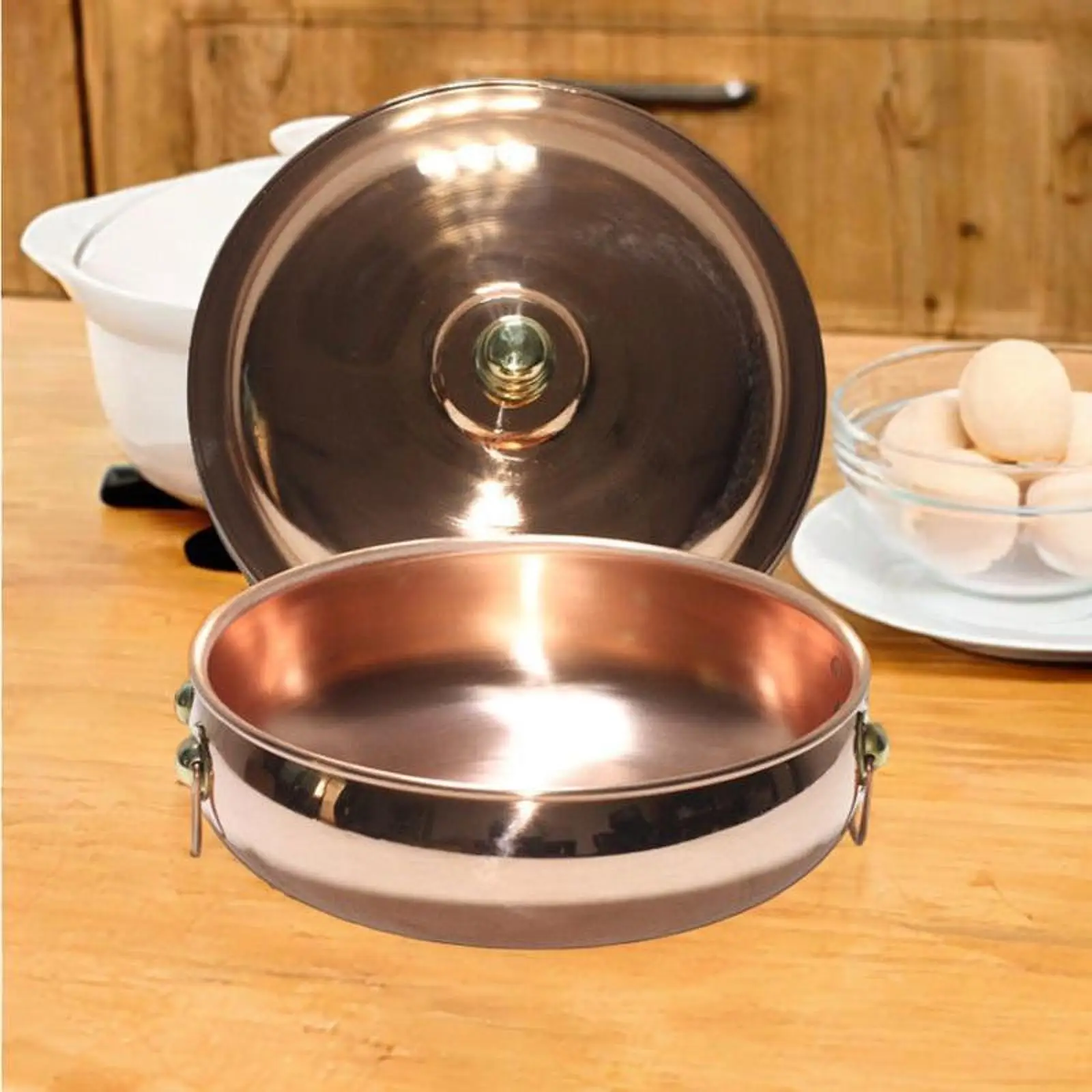 Copper Hot Pot Cookware Induction Ready Shabu Shabu Stew Pot with Lid Double Handle Ramen Pot for Home Kitchen