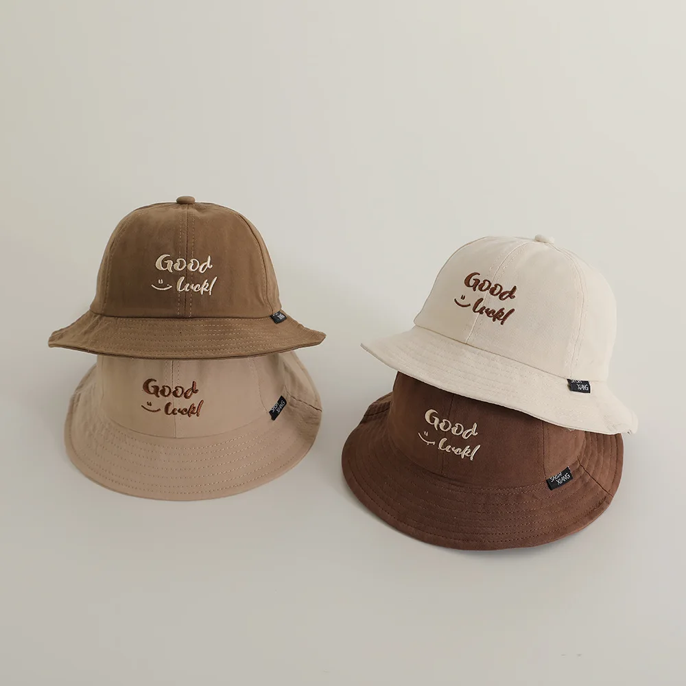 

New Embroidered Letter Baby Bucket Hats Spring Sunhat Fishing Hat Sunshade Visor Boy Girl Outdoor Fashion Beach Cap For 6-24m