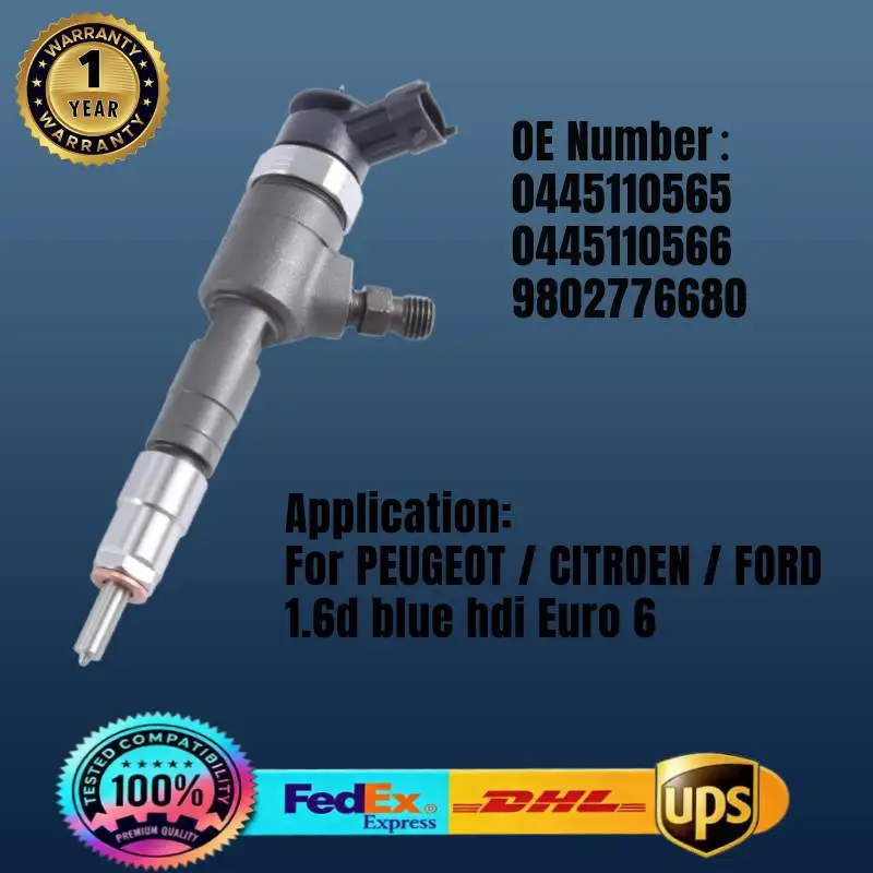 

0445110565 0445110566 9802776680 Common Rail Fuel Injector for PEUGEOT / CITROEN / FORD 1.6d blue hdi Euro 6