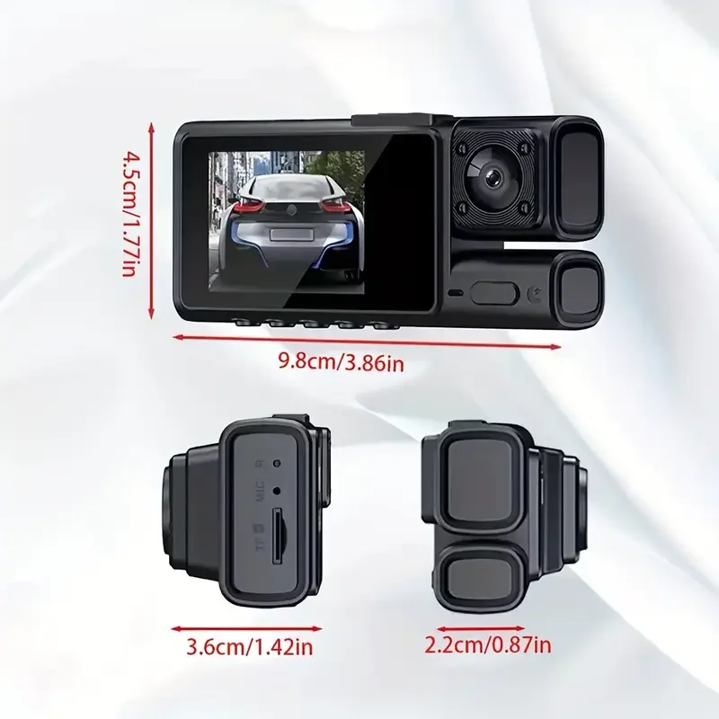 عالية الوضوح 360 سيارة فيديو 3 عدسات IPS شاشة زاوية واسعة ورؤية ليلية داشكام لمسجل القيادة #5