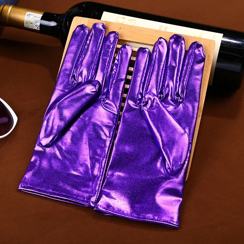 Manoplas de charol de dedo completo para fiesta de maquillaje de Halloween, guantes de vestir finos cortos para actuación en escenario de club