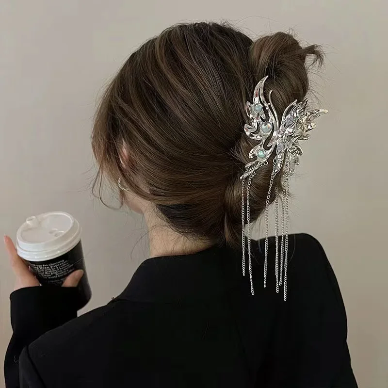 Delicate Rhinestone Ancient Style Butterfly Fringe Hair Clip Girls Metal Grab Clip Female Ponytail Braid Hair Accessories