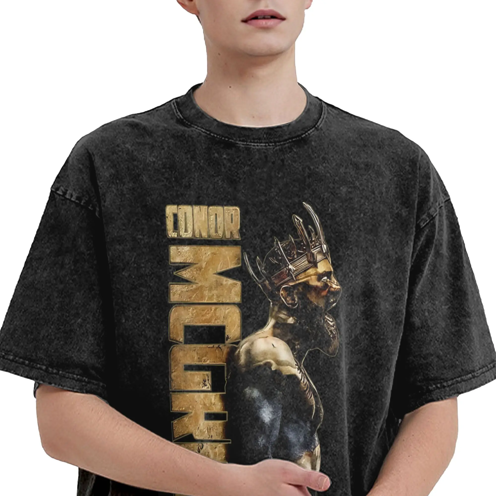 Connors Mcgregors Roaring Fighter Washed T Shirts Streetwear Hip Hop Vintage T-Shirt  Tee Shirt Men Women Short Sleeve Harajuku