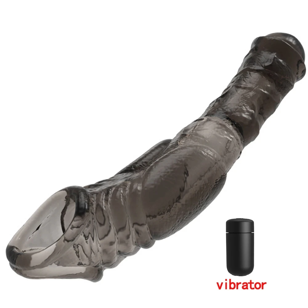 Extend Penis Enlargement Sleeve Vibrator Cock Ring Reusable Condoms Sex Toys for Men G Spot Vibrating Delay Ejaculation