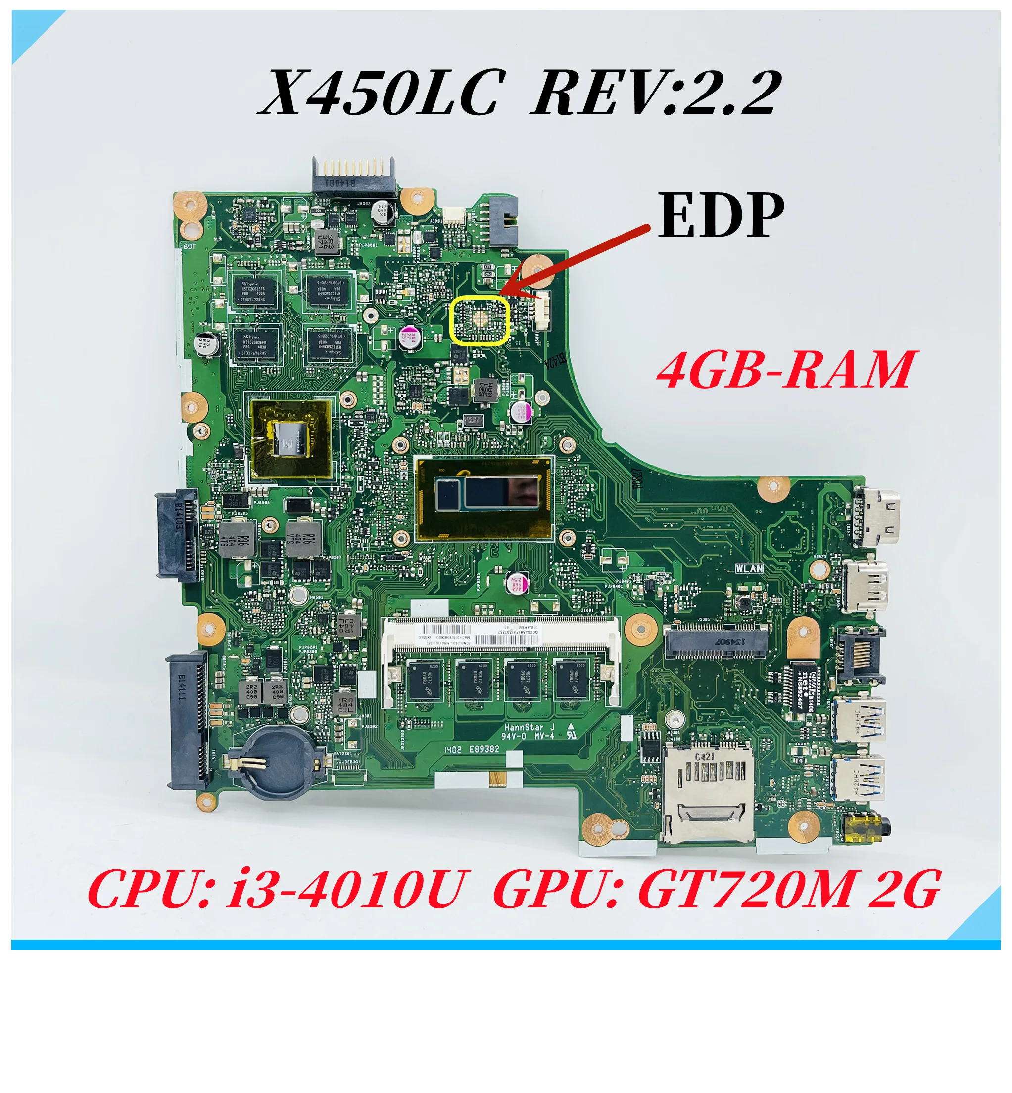 

X450LC Mainboard For ASUS X450L X450LC X450LCP A450L X450LB Laptop Motherboard With i3-4010U CPU GT720M 2G GPU 4GB-RAM DDR3L