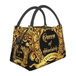 Queen Of Absolutely Gold Floral Baroque Thermal Insulated Lunch Bag Women Lunch Tote for Outdoor Camping Travel Meal Food Box