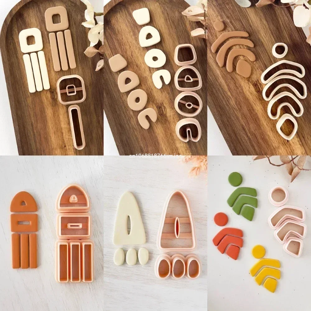 Abstract Shape Polymer Clay Cutters Set Ethnic Clay Embossing Molds Geometric Dangle Clay Earring Pendant Jewelry Cutting Moulds