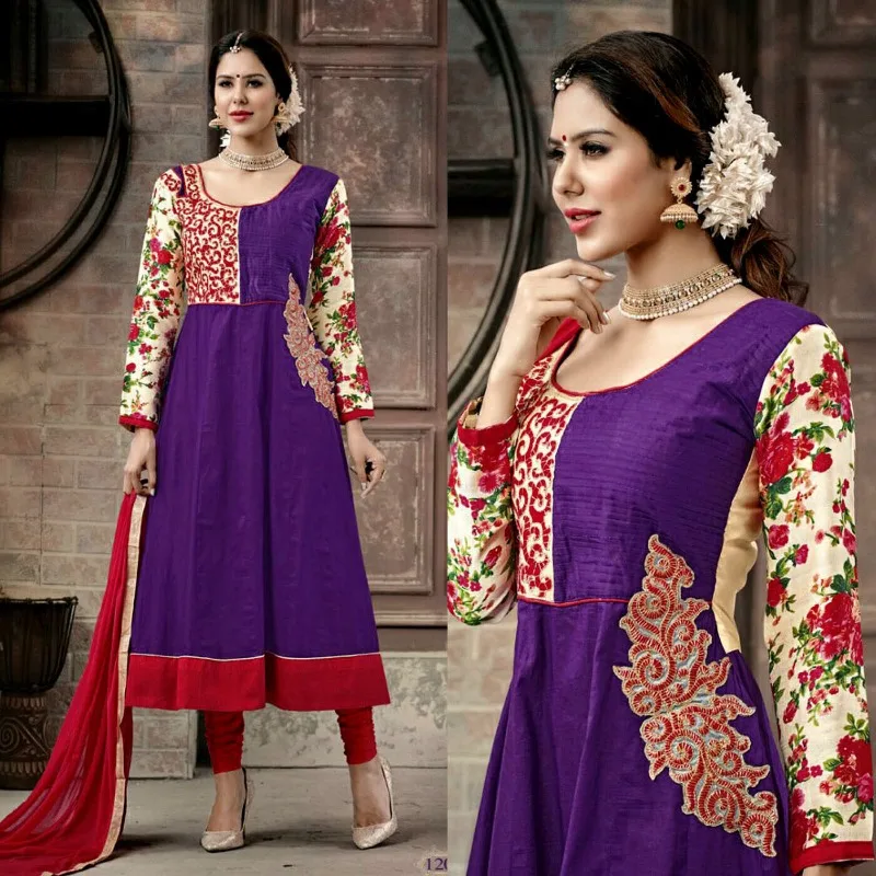 Purple Cotton Anarqali Salwar Kameez India Pakistan Ready-made Suit for Women