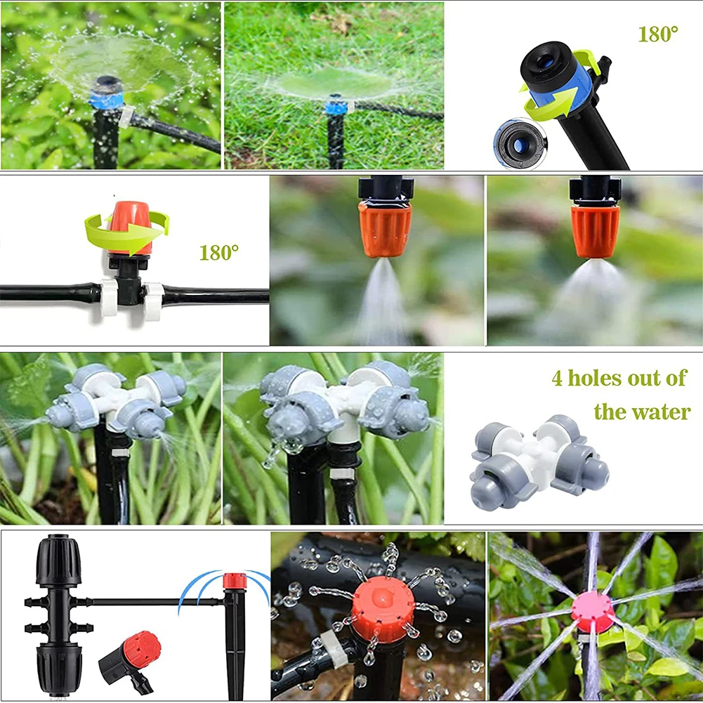 200FT Hose Self-priming Pump Watering System with 1/2 Inch Hose 1/4 Inch Tubing Sprinkler Quick Connector Drip Irrigation Kit