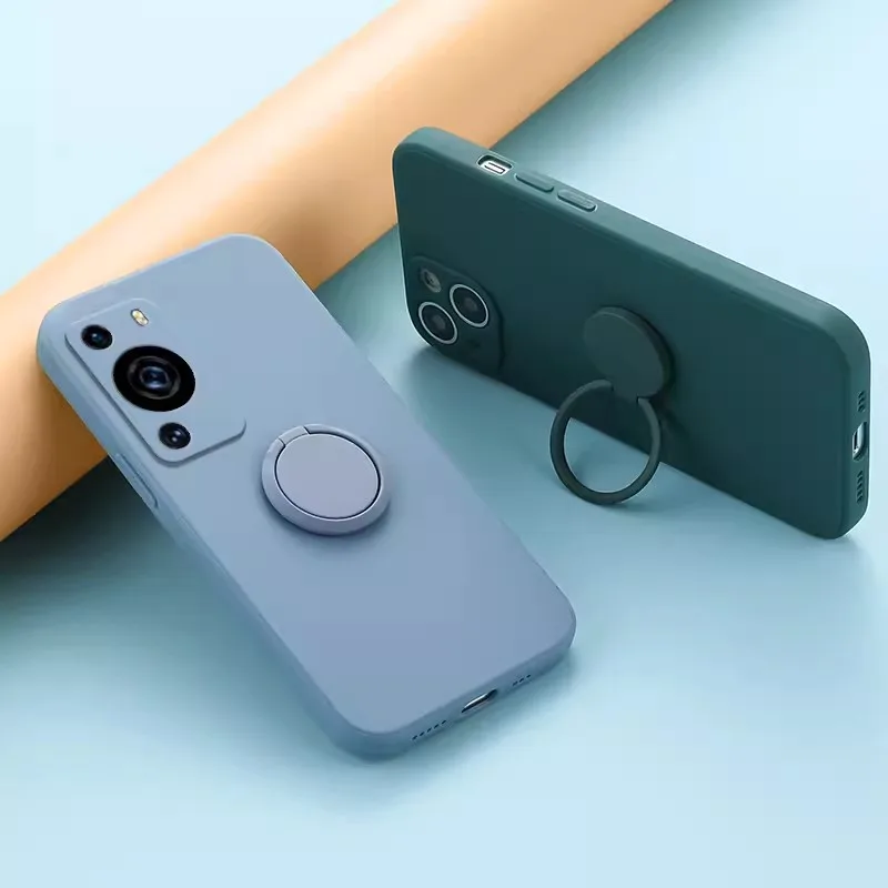 360 Finger Ring Square Silicone Case For Huawei P60 Pro Phone bracket Soft Back Cover