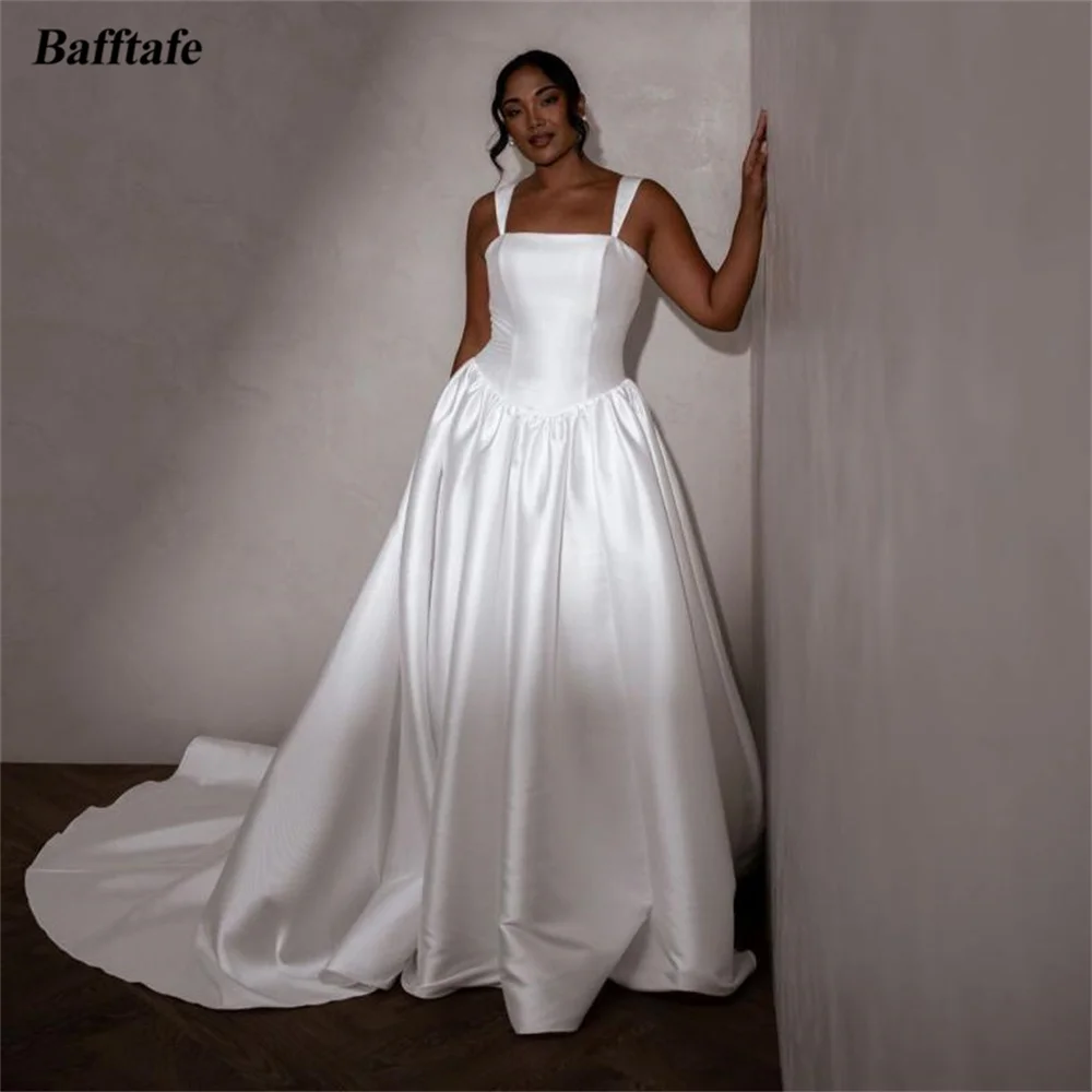 

Toofgon A Line Satin Bride Customized Wedding Dresses Long Train Bridal Gowns Wedding Photography Wear Formal Occasion Dress