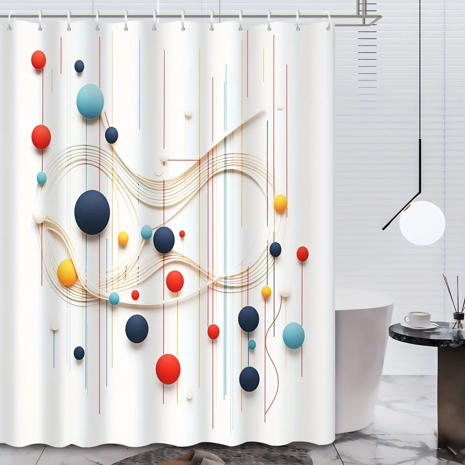 

Colored circular line geometry Shower Curtain Washable Dirt-Resistant Shower Head waterproof Polyester Bath Curtain